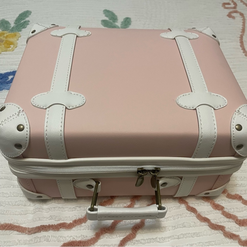 Pink and White Vintage-Style Petite Suitcase Shoulder Bag Makeup Bag 12”x 10” - Picture 2 of 14